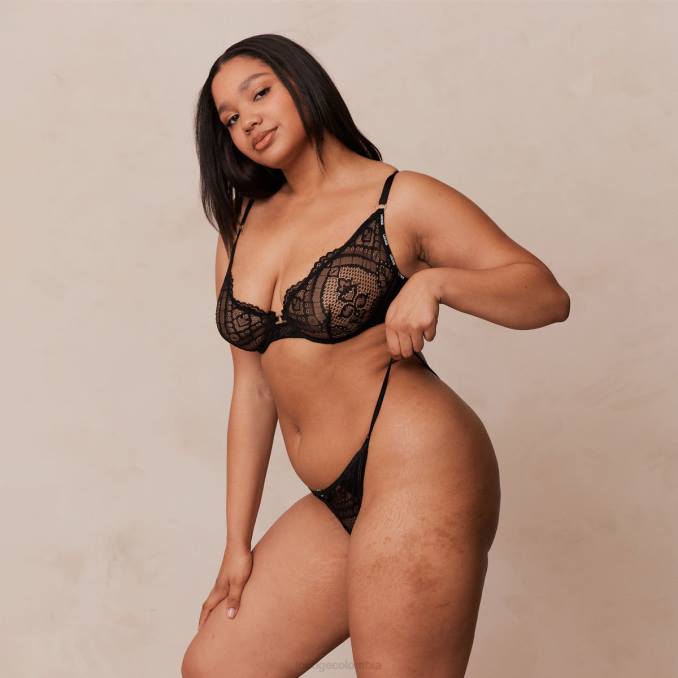 Charmed Balconette conjunto de sujetador y tanga/braguitas mujer negro Lounge ropa interior R88Z16