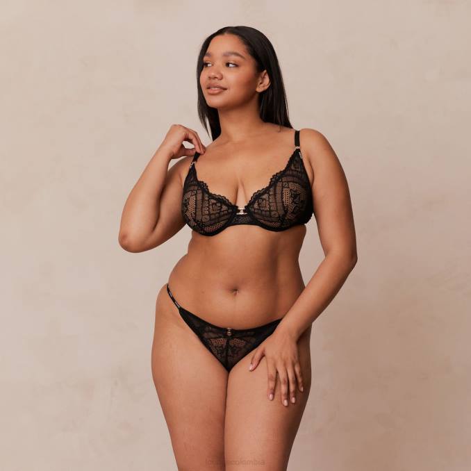 Charmed Balconette conjunto de sujetador y tanga/braguitas mujer negro Lounge ropa interior R88Z16