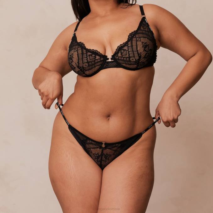 Charmed Balconette conjunto de sujetador y tanga/braguitas mujer negro Lounge ropa interior R88Z16