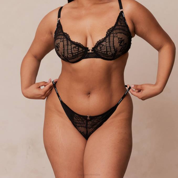 Charmed Balconette conjunto de sujetador y tanga/braguitas mujer negro Lounge ropa interior R88Z16