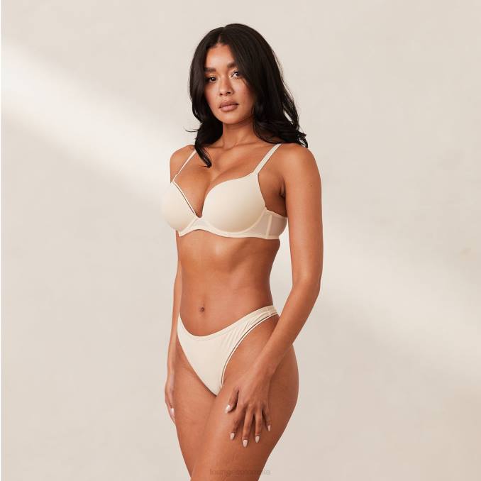 Conjunto cómodo de tanga y sujetador estilo camiseta push-up mujer latté Lounge ropa interior R88Z162