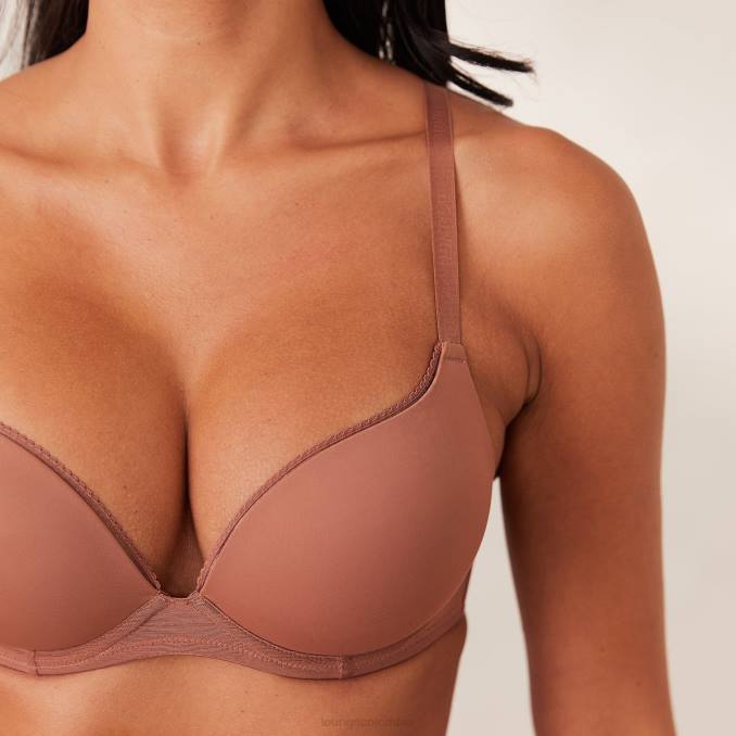 Conjunto cómodo de tanga y sujetador estilo camiseta push-up mujer moca Lounge ropa interior R88Z163