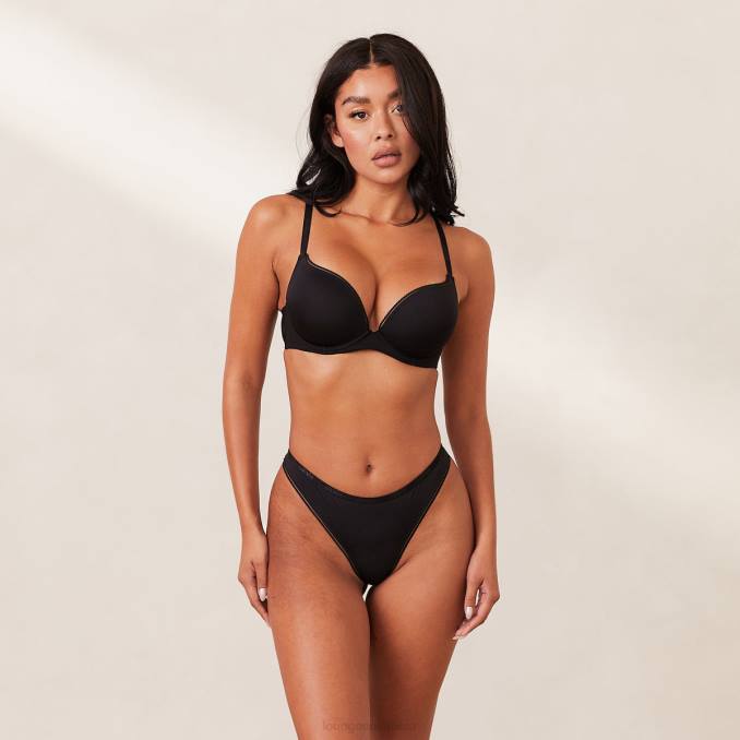 Conjunto cómodo de tanga y sujetador estilo camiseta push-up mujer negro Lounge ropa interior R88Z154