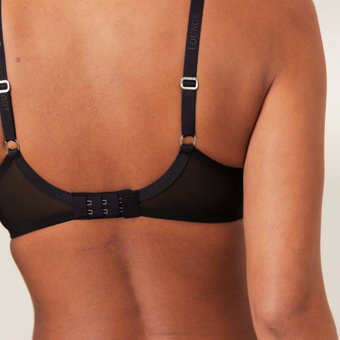 Conjunto cómodo de tanga y sujetador estilo camiseta push-up mujer negro Lounge ropa interior R88Z154