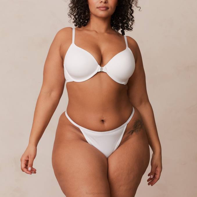 Conjunto camiseta sujetador y tanga/braguita con cierre delantero liso mujer blanco Lounge ropa interior R88Z164