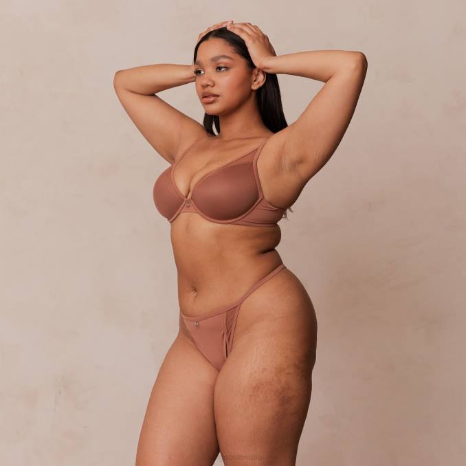 Conjunto clásico de sujetador tipo camiseta con escote pronunciado y tanga/braguitas mujer moca Lounge ropa interior R88Z121