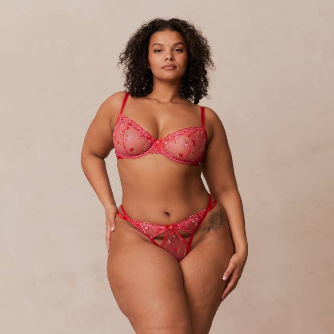 Conjunto de sujetador balconette bordado rubor y tanga/braguitas mujer Rosa caliente Lounge ropa interior R88Z83