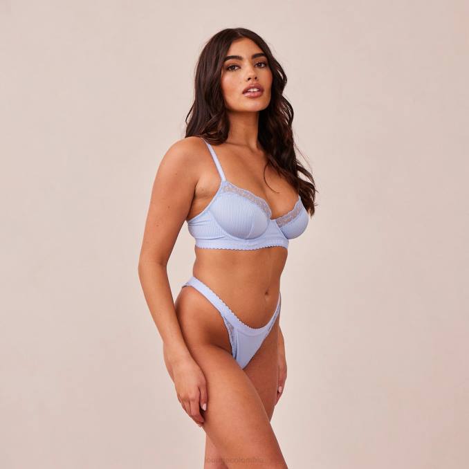 Conjunto de sujetador balconette de canalé y tanga/braguitas mujer azul Lounge ropa interior R88Z89