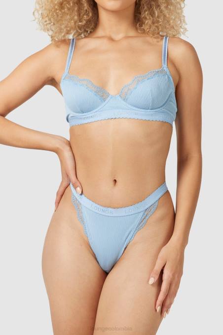Conjunto de sujetador balconette de canalé y tanga/braguitas mujer azul Lounge ropa interior R88Z89