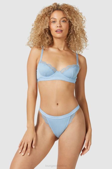 Conjunto de sujetador balconette de canalé y tanga/braguitas mujer azul Lounge ropa interior R88Z89