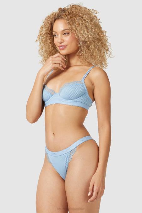 Conjunto de sujetador balconette de canalé y tanga/braguitas mujer azul Lounge ropa interior R88Z89