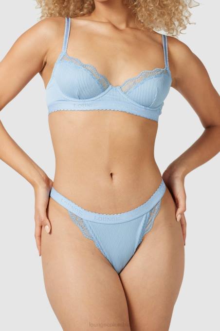 Conjunto de sujetador balconette de canalé y tanga/braguitas mujer azul Lounge ropa interior R88Z89