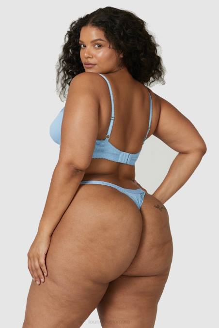 Conjunto de sujetador balconette de canalé y tanga/braguitas mujer azul Lounge ropa interior R88Z89
