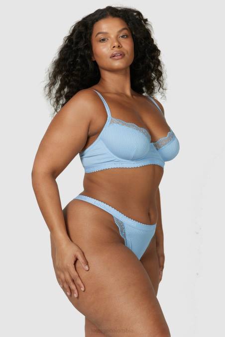 Conjunto de sujetador balconette de canalé y tanga/braguitas mujer azul Lounge ropa interior R88Z89