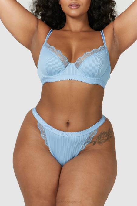 Conjunto de sujetador balconette de canalé y tanga/braguitas mujer azul Lounge ropa interior R88Z89