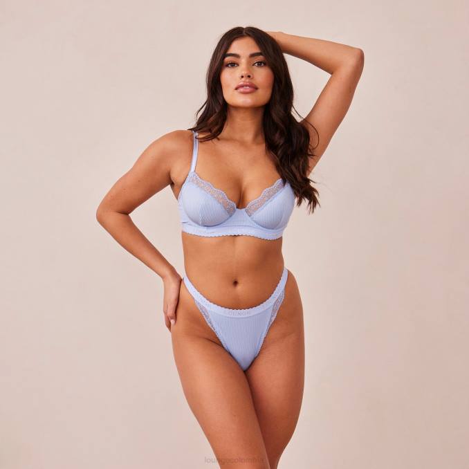 Conjunto de sujetador balconette de canalé y tanga/braguitas mujer azul Lounge ropa interior R88Z89