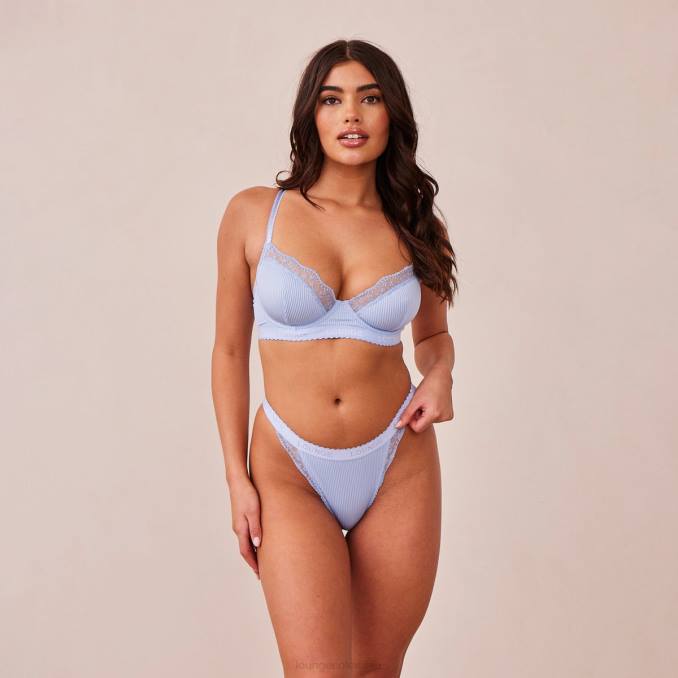 Conjunto de sujetador balconette de canalé y tanga/braguitas mujer azul Lounge ropa interior R88Z89