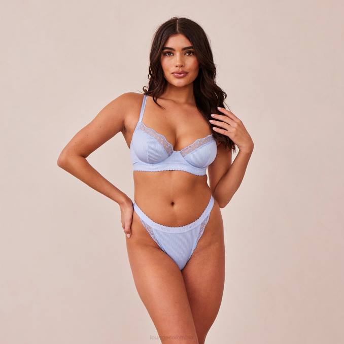 Conjunto de sujetador balconette de canalé y tanga/braguitas mujer azul Lounge ropa interior R88Z89