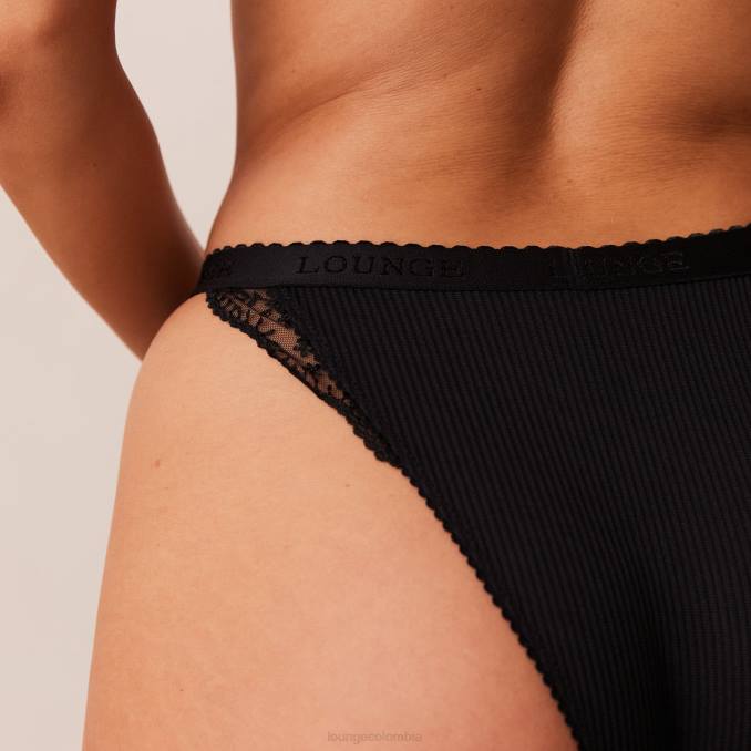 Conjunto de sujetador balconette de canalé y tanga/braguitas mujer negro Lounge ropa interior R88Z73