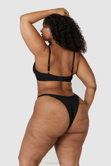 Conjunto de sujetador balconette de canalé y tanga/braguitas mujer negro Lounge ropa interior R88Z73