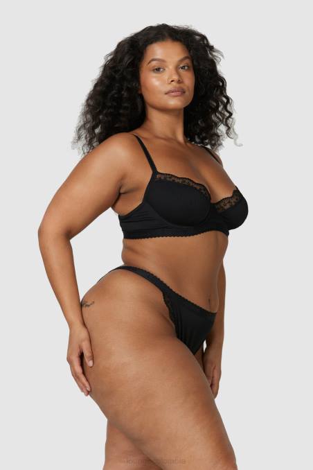 Conjunto de sujetador balconette de canalé y tanga/braguitas mujer negro Lounge ropa interior R88Z73