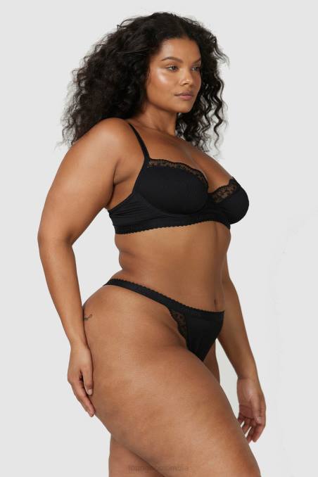 Conjunto de sujetador balconette de canalé y tanga/braguitas mujer negro Lounge ropa interior R88Z73