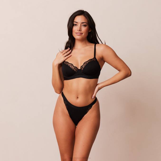 Conjunto de sujetador balconette de canalé y tanga/braguitas mujer negro Lounge ropa interior R88Z73