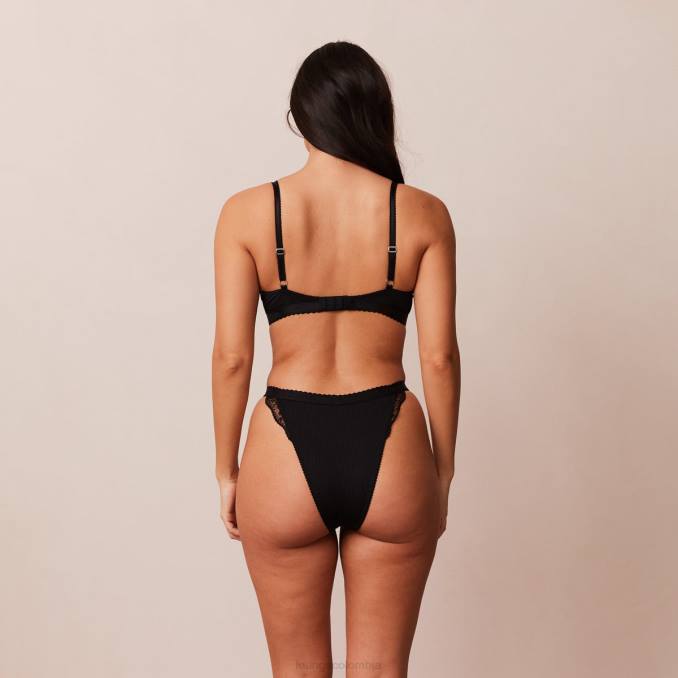 Conjunto de sujetador balconette de canalé y tanga/braguitas mujer negro Lounge ropa interior R88Z73