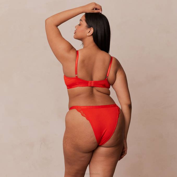Conjunto de sujetador balconette de canalé y tanga/braguitas mujer rojo Lounge ropa interior R88Z131