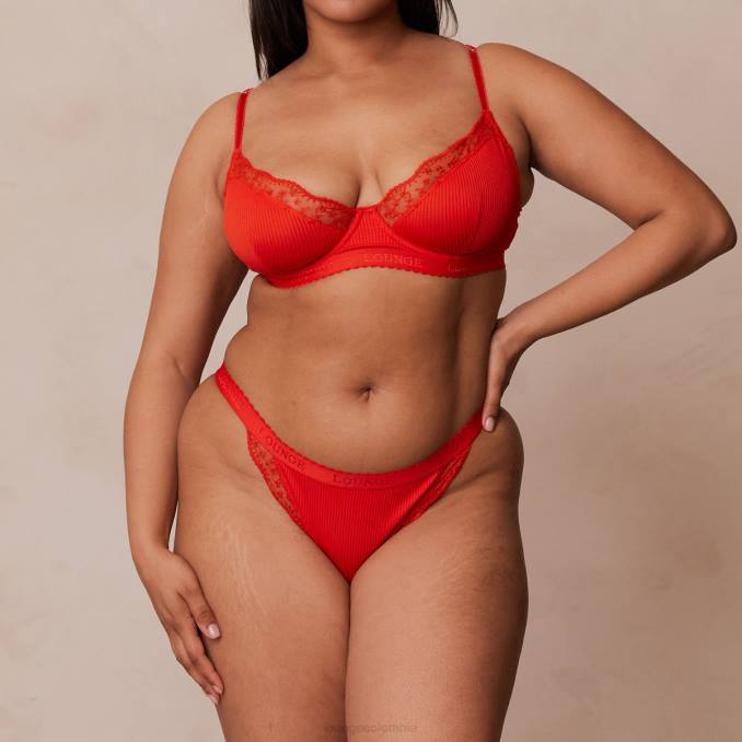 Conjunto de sujetador balconette de canalé y tanga/braguitas mujer rojo Lounge ropa interior R88Z131