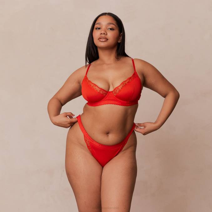 Conjunto de sujetador balconette de canalé y tanga/braguitas mujer rojo Lounge ropa interior R88Z131