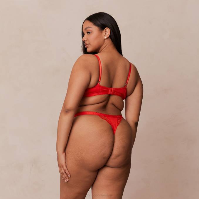 Conjunto de sujetador balconette de canalé y tanga/braguitas mujer rojo Lounge ropa interior R88Z131