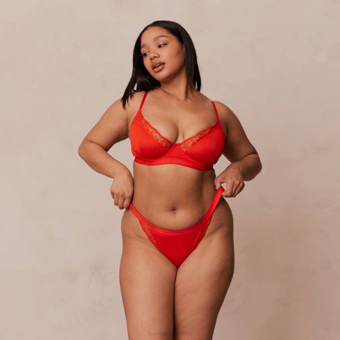 Conjunto de sujetador balconette de canalé y tanga/braguitas mujer rojo Lounge ropa interior R88Z131