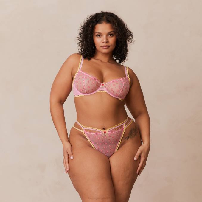 Conjunto de sujetador balconette y tanga/braguitas con bordado de margaritas mujer rosa Lounge ropa interior R88Z123