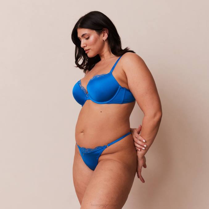 Conjunto de sujetador push-up antigravedad y tanga/braguita mujer azul cobalto Lounge ropa interior R88Z110