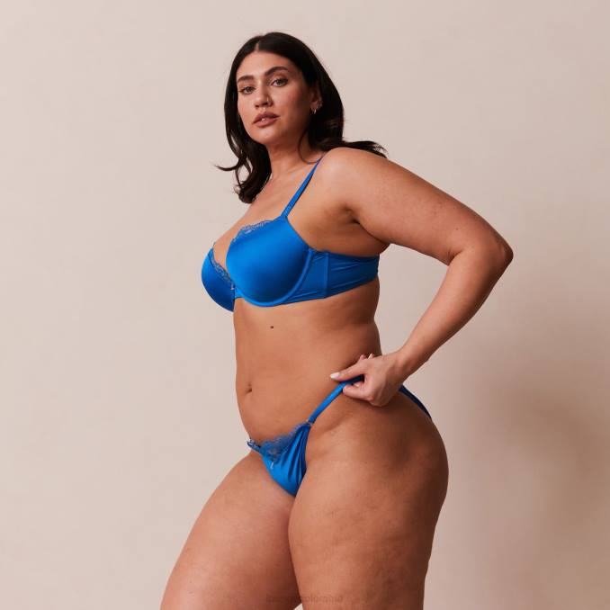 Conjunto de sujetador push-up antigravedad y tanga/braguita mujer azul cobalto Lounge ropa interior R88Z110