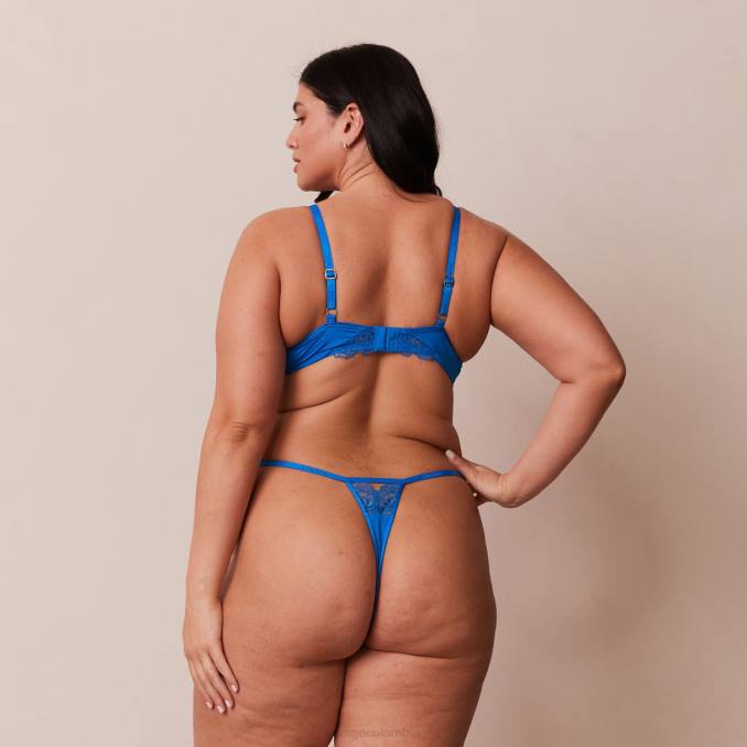 Conjunto de sujetador push-up antigravedad y tanga/braguita mujer azul cobalto Lounge ropa interior R88Z110
