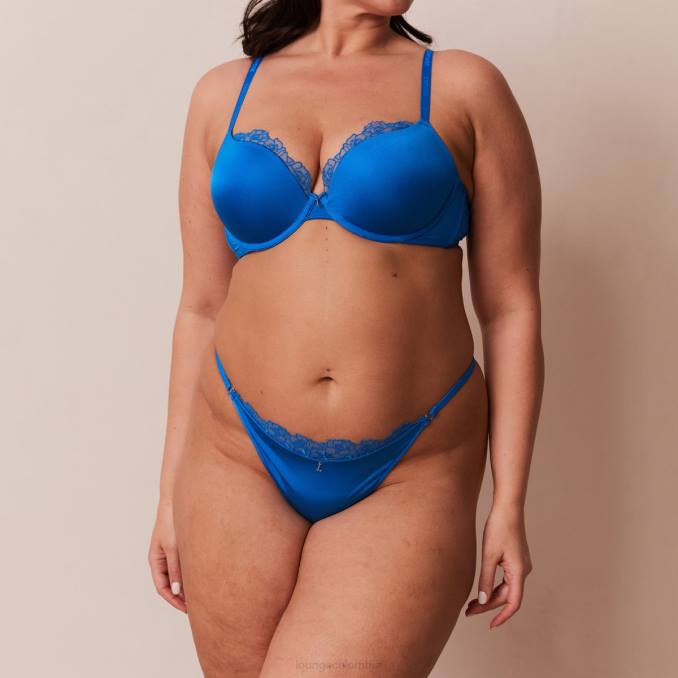 Conjunto de sujetador push-up antigravedad y tanga/braguita mujer azul cobalto Lounge ropa interior R88Z110