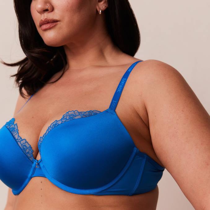 Conjunto de sujetador push-up antigravedad y tanga/braguita mujer azul cobalto Lounge ropa interior R88Z110