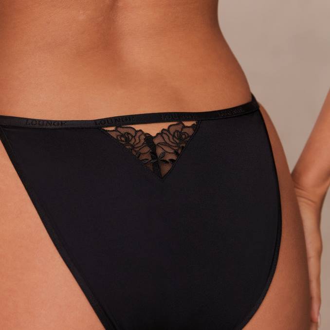 Conjunto de sujetador push-up antigravedad y tanga/braguita mujer negro Lounge ropa interior R88Z70