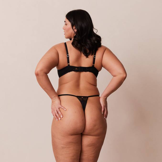 Conjunto de sujetador push-up antigravedad y tanga/braguita mujer negro Lounge ropa interior R88Z70