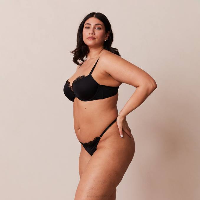 Conjunto de sujetador push-up antigravedad y tanga/braguita mujer negro Lounge ropa interior R88Z70