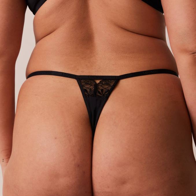 Conjunto de sujetador push-up antigravedad y tanga/braguita mujer negro Lounge ropa interior R88Z70