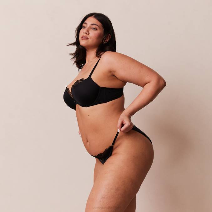 Conjunto de sujetador push-up antigravedad y tanga/braguita mujer negro Lounge ropa interior R88Z70