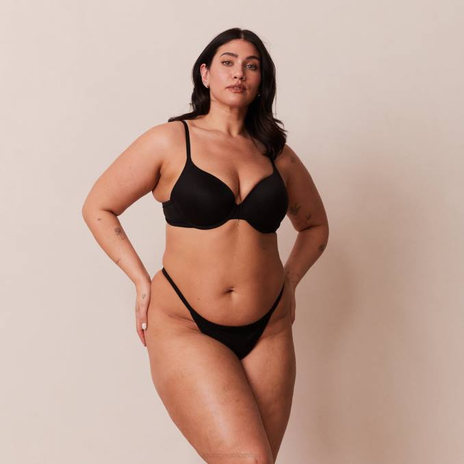 Conjunto de sujetador push-up esculpido y tanga/braguitas mujer negro Lounge ropa interior R88Z115