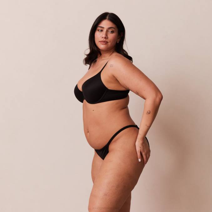 Conjunto de sujetador push-up esculpido y tanga/braguitas mujer negro Lounge ropa interior R88Z115