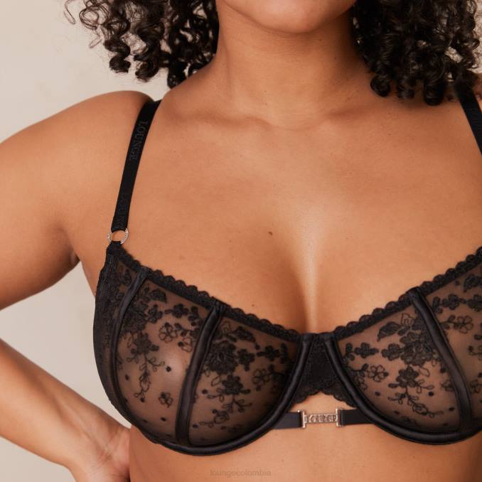 Conjunto de sujetador y tanga/bragas Flirt Balconette mujer negro Lounge ropa interior R88Z108