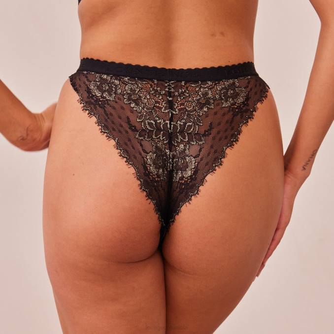Conjunto de sujetador y tanga/braguita de balcón Wish mujer negro Lounge ropa interior R88Z22