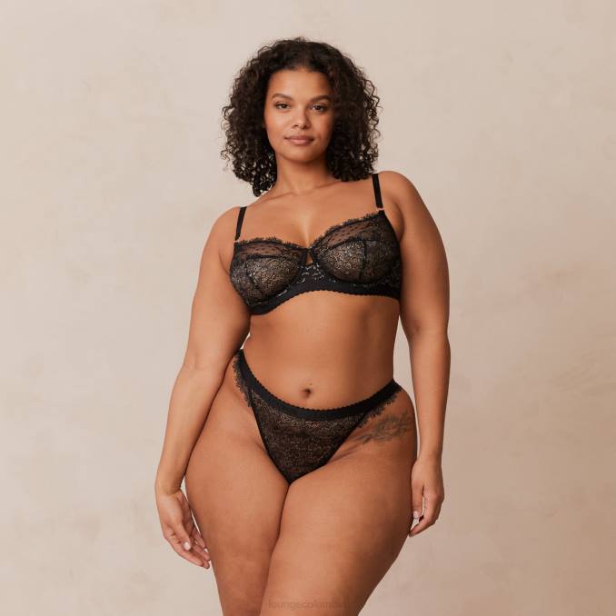 Conjunto de sujetador y tanga/braguita de balcón Wish mujer negro Lounge ropa interior R88Z22