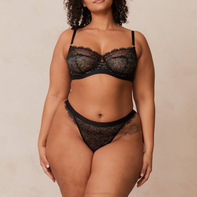 Conjunto de sujetador y tanga/braguita de balcón Wish mujer negro Lounge ropa interior R88Z22